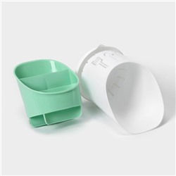 Подставка для столовых приборов Доляна, пластик, 3 отделения, 11.5×11.5×18.6 см, зелёная, белая