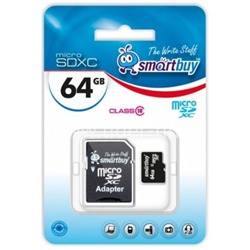 Карта памяти MicroSD 64GB SmartBuy К10 UHS-1 (с адаптером)
