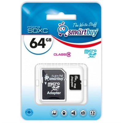 Карта памяти MicroSD 64GB SmartBuy К10 UHS-1 (с адаптером)