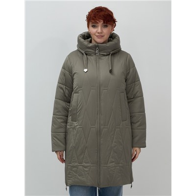 Пальто зимнее утепленное женское большого размера светло-коричневого цвета 7699SK