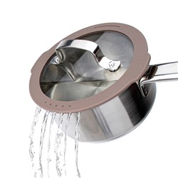 Ковш из нержавеющей стали "Experience" 1,5л, д16см, h8,3см, s0,6мм, дно д14,7см, s4мм, стеклянная крышка с широким силиконовым ободом и сливом, пароотовод, капсулированное дно, полировка внешняя - матовая, внутренняя - матовая, ручка из нержавеющей с