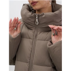 Пальто зимнее утепленное с капюшоном женское светло-коричневого цвета 7741SK