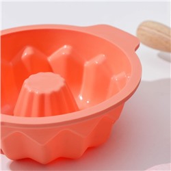 Форма для выпечки Доляна «Немецкий кекс», силикон, 16×13.3 см, с ручками, персиковая