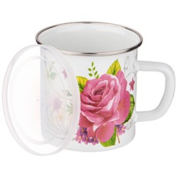 КРУЖКА ЭМАЛИРОВАННАЯ С ПЛАСТИК.КРЫШКОЙ СЕРИЯ "ПЛЕНИТЕЛЬНАЯ РОЗА" 650 МЛ, 10*10 СМ