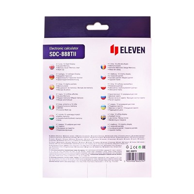 Калькулятор настольный Eleven SDC888TII, 12-разрядный, 159×205×27 мм, двойное питание, чёрный