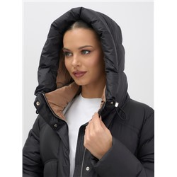 Пальто зимнее утепленное с капюшоном женское черного цвета 7747Ch