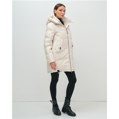 Куртка зимняя женская с капюшоном модная бежевого цвета 3193B