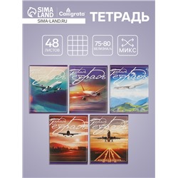 Тетрадь 48 листов в клетку Calligrata «Самолеты», обложка мелованный картон, блок №2, белизна 75% (серые листы), МИКС