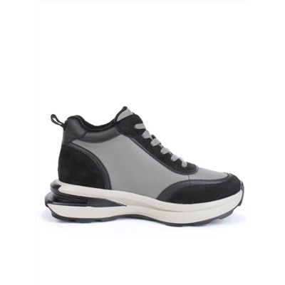 05-804-1B BLACK GRAY Кроссовки женские демисезонные (натуральная кожа , натуральная замша, натуральная байка)