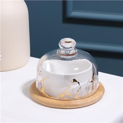 Соусник «Марбл», 150 мл, d=8 см, с подставкой и крышкой, керамика