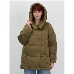 Куртка зимняя женская с капюшоном модная горчичного цвета 7651G