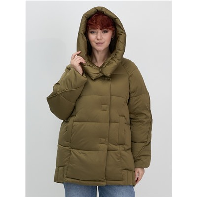 Куртка зимняя женская с капюшоном модная горчичного цвета 7651G