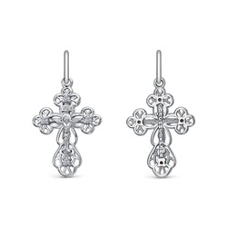 Крест с фианитом родированный серебро 925*