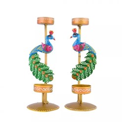 Подсвечник Павлин (2 шт), Metal Peacock Candle Holder Set of 2 (21.5 CM Height), произв. CraftVatika