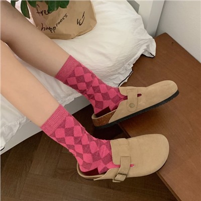 Cotton fuchsia retro trend knee socks for men and women, internet celebrity, mid-length