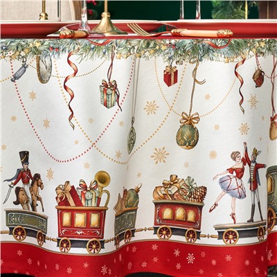 СКАТЕРТЬ КРУГЛАЯ  "ЩЕЛКУНЧИК" ,190СМ ,КРАСНЫЙ , 100%ХЛОПОК , ТВИЛ