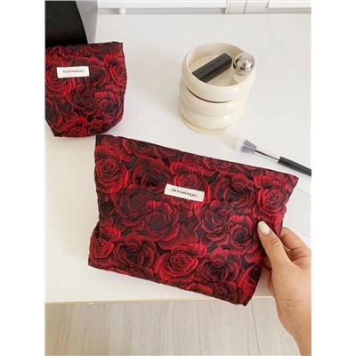 Cosmetic bag, shoulder bag, handheld small clutch bag, storage bag for traveling, flowered