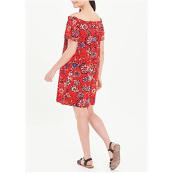 Red Floral Bardot Dress