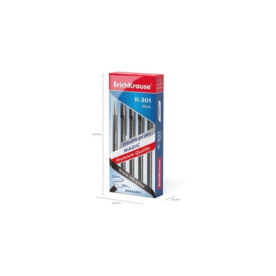 Ручка гелевая стираемая ErichKrause R-301 Magic Gel, узел 0.5 мм, чернила чёрные, длина письма 200 м, цена за 1 шт.