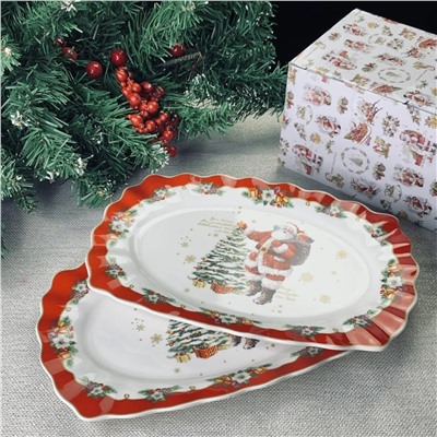 205-312 Набор из 2 овальных блюд 25см НОВЫЙ ГОД в под.уп.(х12)Фарфор