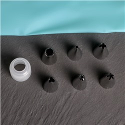 Набор кондитерский Доляна, 8 предметов: 6 насадок d=1.5 см, мешок 26 см, адаптер, насадки МИКС