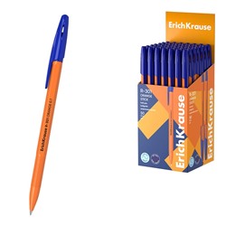 Ручка шариковая ErichKrause R-301 Orange Stick, узел 0.7 мм, чернила синие, длина линии письма 2000 метров, штрихкод на ручке