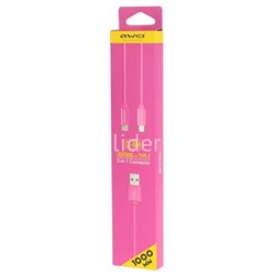 USB кабель 2в1 для iPhone 5/6/6Plus/7/7Plus/Type-C USB 1.0м AWEI CL-984 текстильный (малиновый)