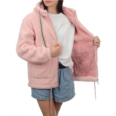 1006 PINK Куртка плюшевая демисезонная (65% хлопок, 35% полиэстер) оверсайз 44-54