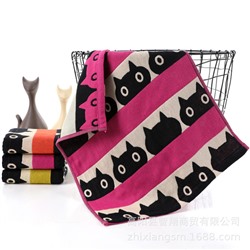 Zhiyang's new Aiwei bamboo cotton small black cat gauze square towel, soft breathable and absorbent kitchen hanging towel, factory price wholesale
