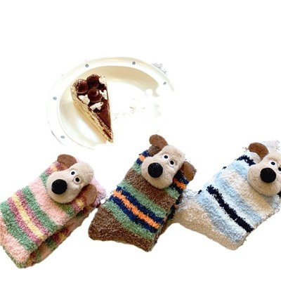 Cute coral demi-season keep warm velvet, three dimensional cartoon knee socks, increased thickness, mid-length