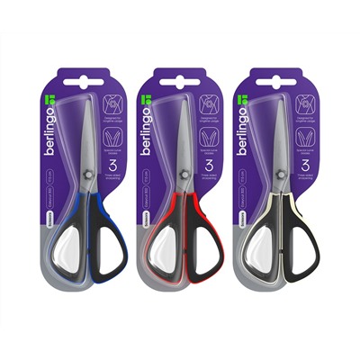 Ножницы Berlingo "Easycut 300", 17,5см, ассорти, мягкие вставки, европодвес