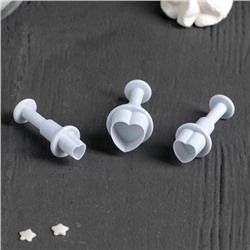 Плунжеры кондитерские «Сердечко», набор 3 шт.: 1.6×1.1 см, 1.4×1 см, 1×1 см, пластик, белые