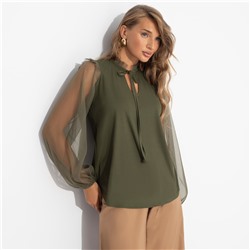 Блуза в мелкий рубчик, Вечная привилегия (зелёная)