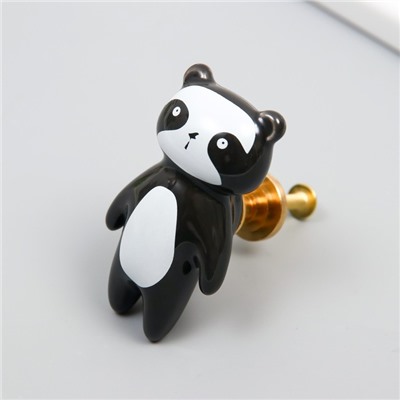 Мебельная ручка - кнопка, керамика, металл «Панда», 6.3×3.5 см