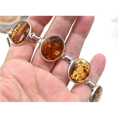 Браслет с янтарём в посеребрении овал 20*25мм, 21см