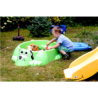 Песочница KIDS Собачка с крышкой 432
                        зеленый / голубой