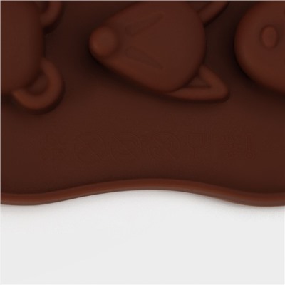 Форма для конфет и шоколада Доляна «Мордашки», силикон, 21×10.5 см, 15 ячеек (2.5×2.3 см), коричневая