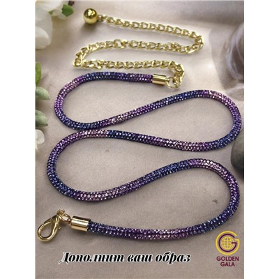 Пояс женский со стразами и цепочкой модель 28 розово-фиолетовый