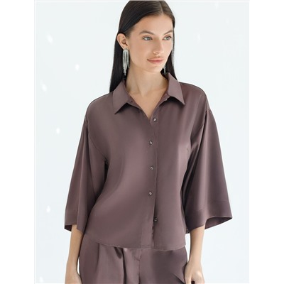 Блузка с короткими рукавами из плотного струящегося сатина