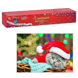 Алмазная мозаика 30х40 "Котик в корзине" без подр., с полн. заполн. (28 цв.) (блест.)