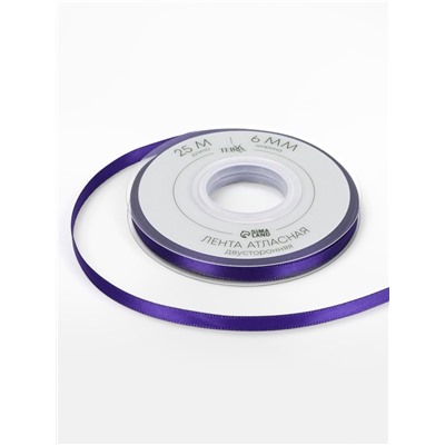 Лента атласная TEIRA, двухсторонняя, 6 мм, 25±1 м, фиолетовая №0470