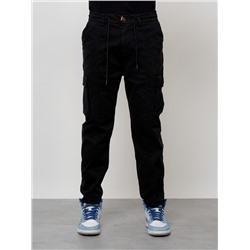 Джинсы карго мужские с накладными карманами черного цвета 2418Ch