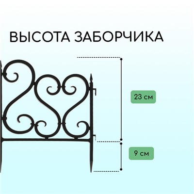 Ограждение декоративное, 32 × 300 см, 6 секций, пластик, чёрное