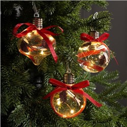 УЦЕНКА Набор ёлочных шаров Luazon Lighting, 3 шт, от батареек, свечение тёплое белое