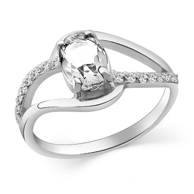 Кольцо с фианитом родированное серебро 925*