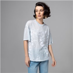 Футболка с объемным декором, Буду тебе сниться (голубой меланж)