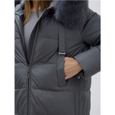 Пальто женское зимние с мехом песец большого размера серого цвета 622_1Sr