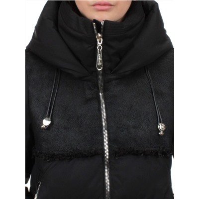 23-636 BLACK Пальто зимнее женское (холлоффайбер 150 гр., искусственная дубленка)