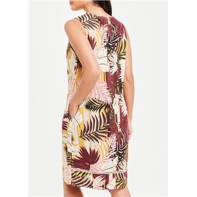 Sleeveless Printed Linen Shift Dress