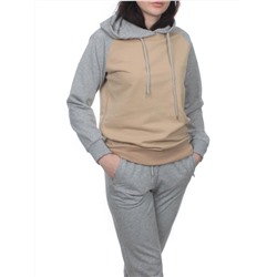 NOE103 BEIGE/GRAY Костюм спортивный женский (хлопок 90%, полиэстер 10%)